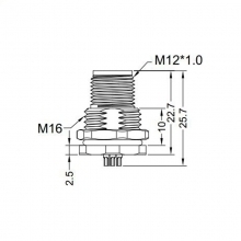 M12 3pins A code male straight front panel mount connector M16 thread,unshielded,solder,brass with nickel plated shell